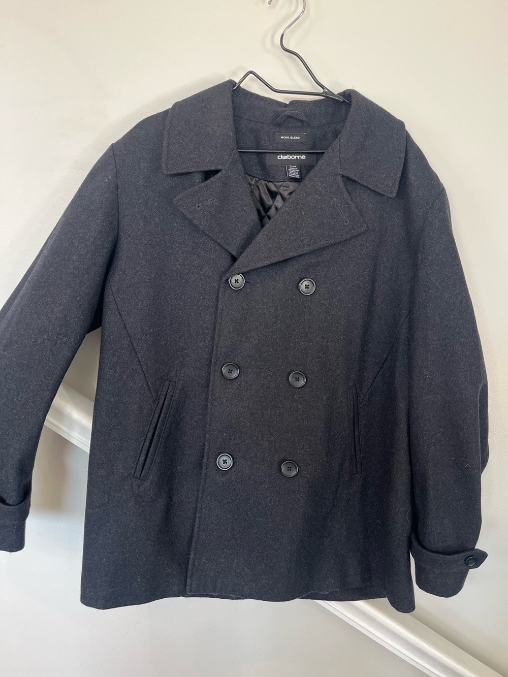 Claiborne Wool Blend Quilted Lined Peacoat | Men's XL | Black